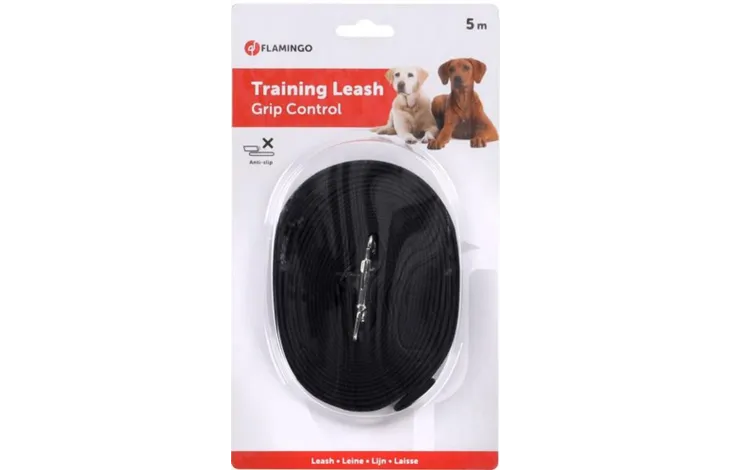 Hondenlijn van zwart nylon, trainingslijn met ringbevestiging en lengte 5 m