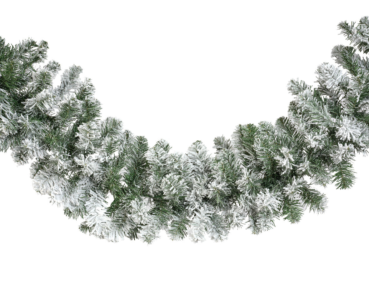 Sneeuwachtige kerstslangenslinger met witte kunstsneeuw op groene takken, L270 cm