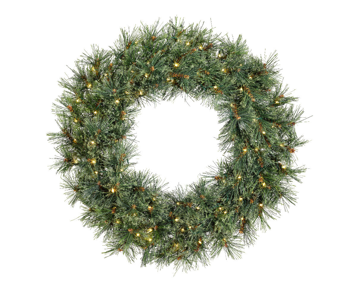 Groene cashmere krans met warmwitte micro-leds en cirkelvormig frame, Ø63 cm