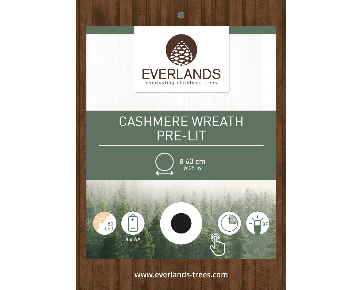 Verpakkingskaart Everlands cashmere wreath pre-lit met Ø63 cm en 80 leds