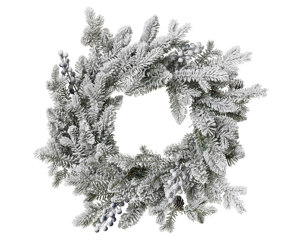 Aspen krans met zilverkleurige dennennaalden en besjes, ronde vorm, diameter 50 cm