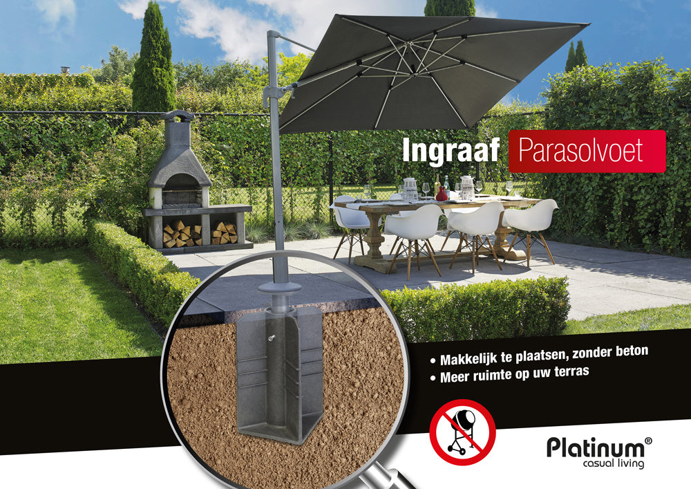Ingraaf parasolvoet met grondpin, donkergrijze metalen voet