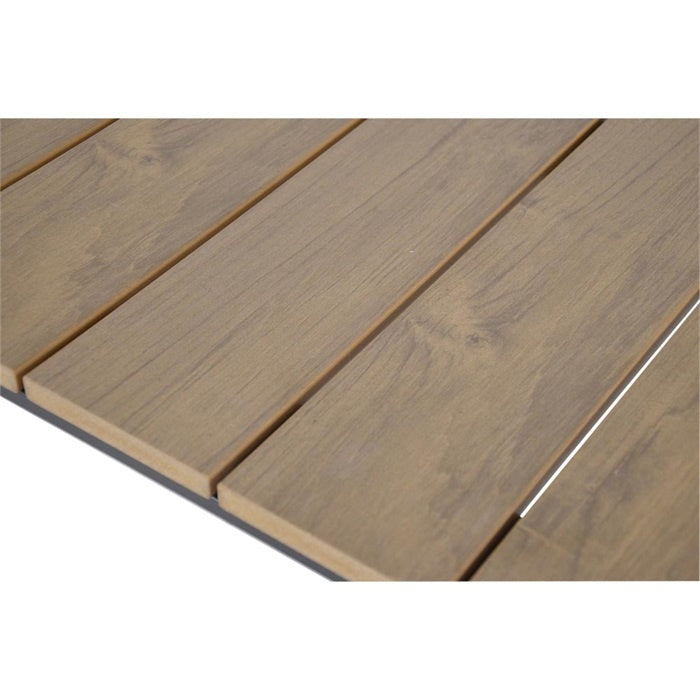 Polywood eettafel bladdetail met houtlook lamellen