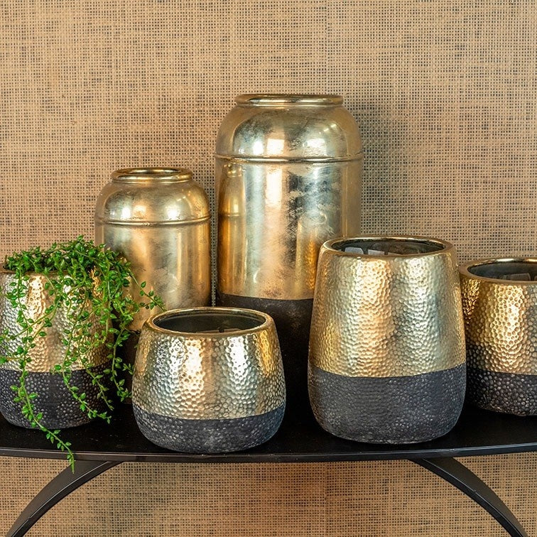 Bloempot ro Terri S goud/zwart