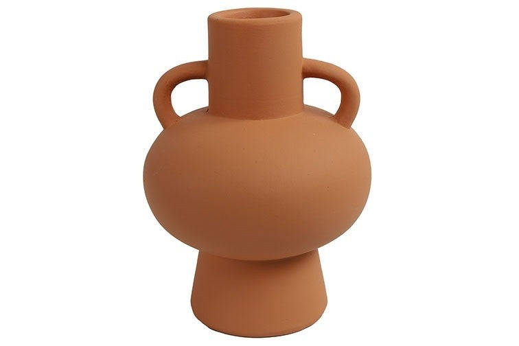 Terracotta aardewerken amfoor met hoge hals en twee ronde handvatten