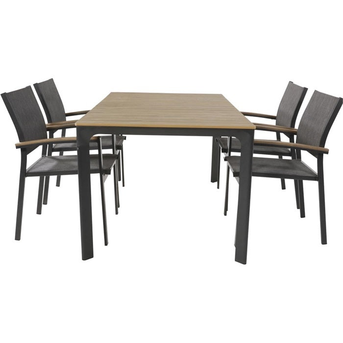 Polywood eettafel met houtlook vierkant blad en donkergrijze poten
