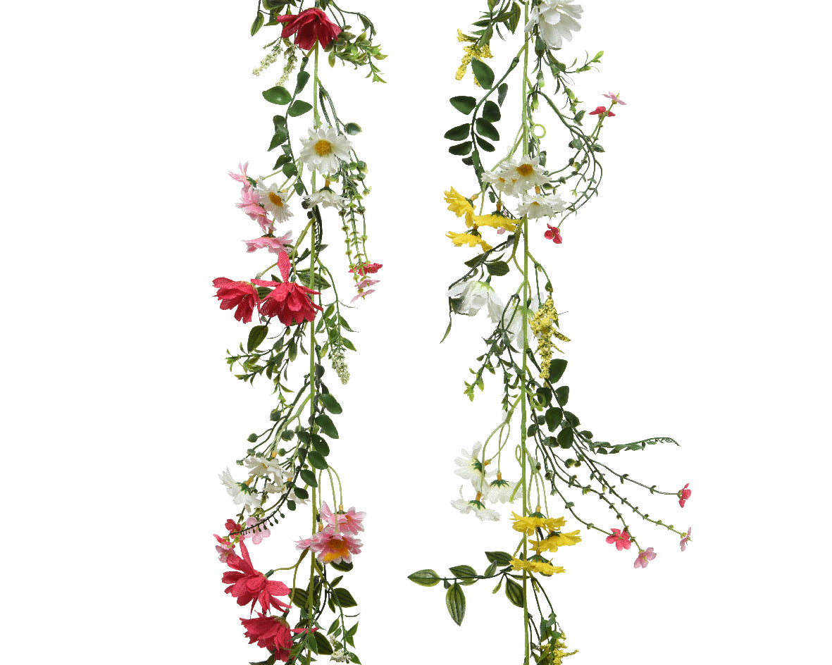 Polyester bloemen-slinger met roze, rode en witte kunstbloemen