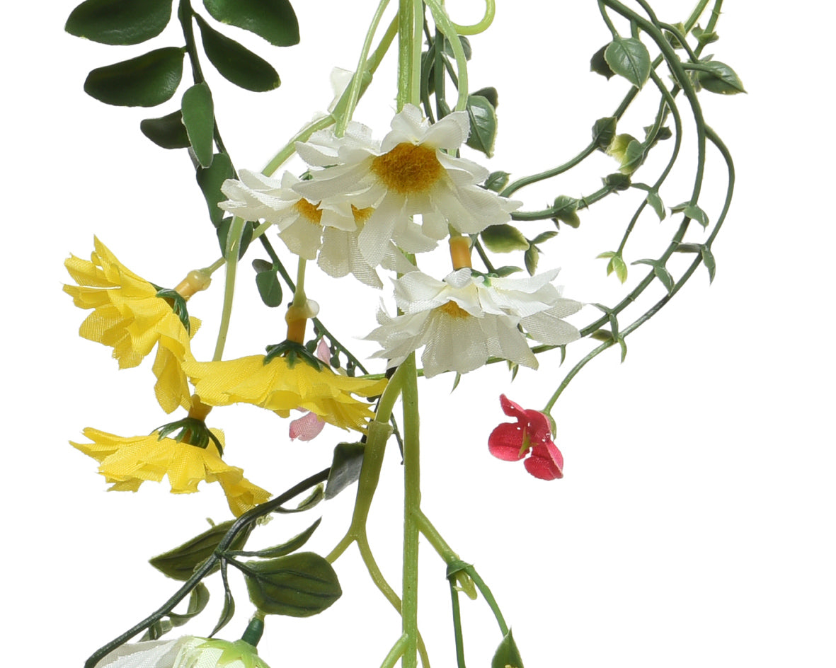 Polyester bloemen-slinger met witte, gele en rode kunstbloemen