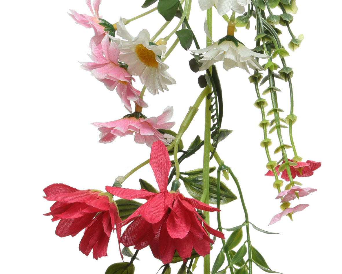 Polyester bloemen-slinger met roze, rode en witte kunstbloemen