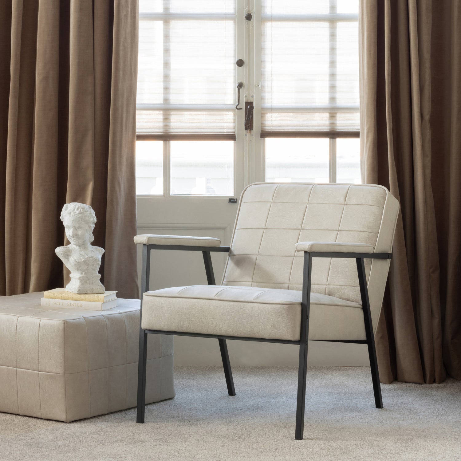 PATCHWORK POEF LEERLOOK NATUREL