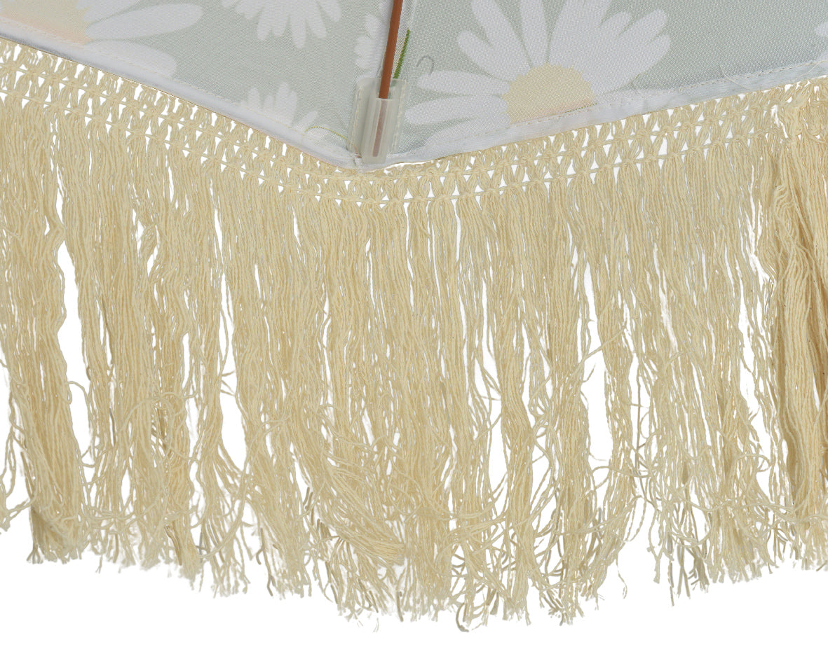 Parasolrand met lange beige franjes en transparant bovenpaneel
