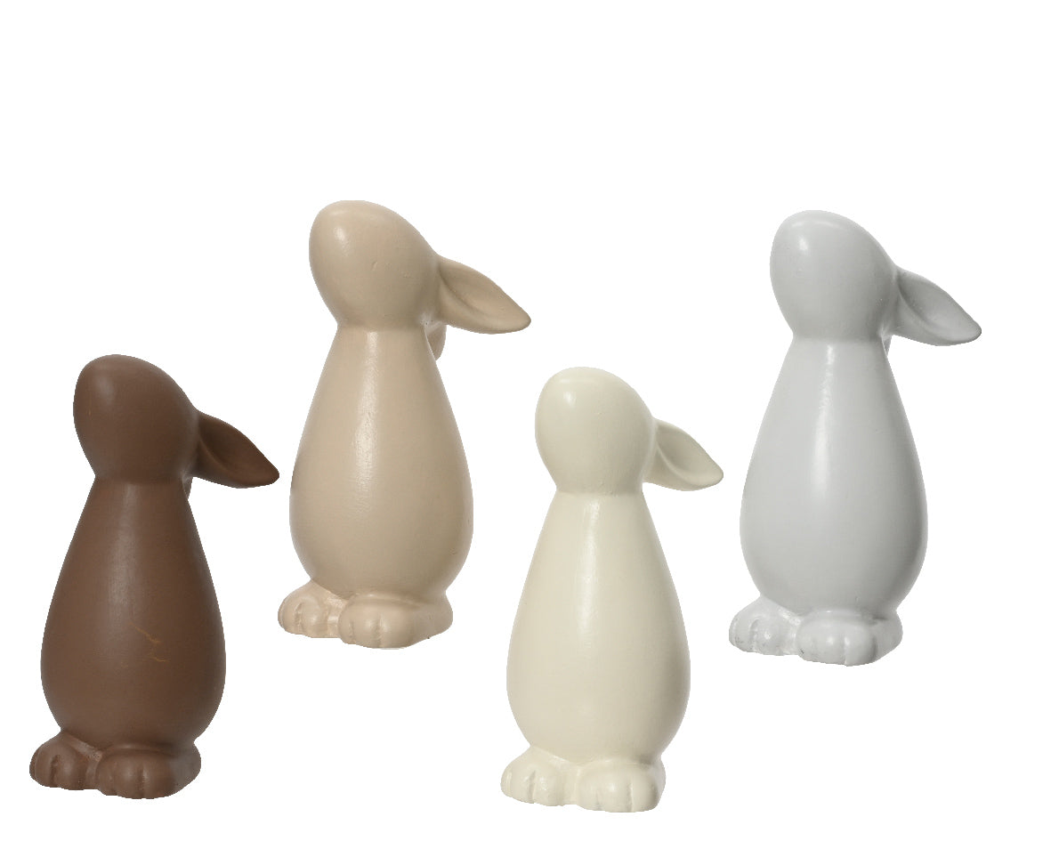 Konijnenbeeldjes in terracotta en grijstinten, set van 4