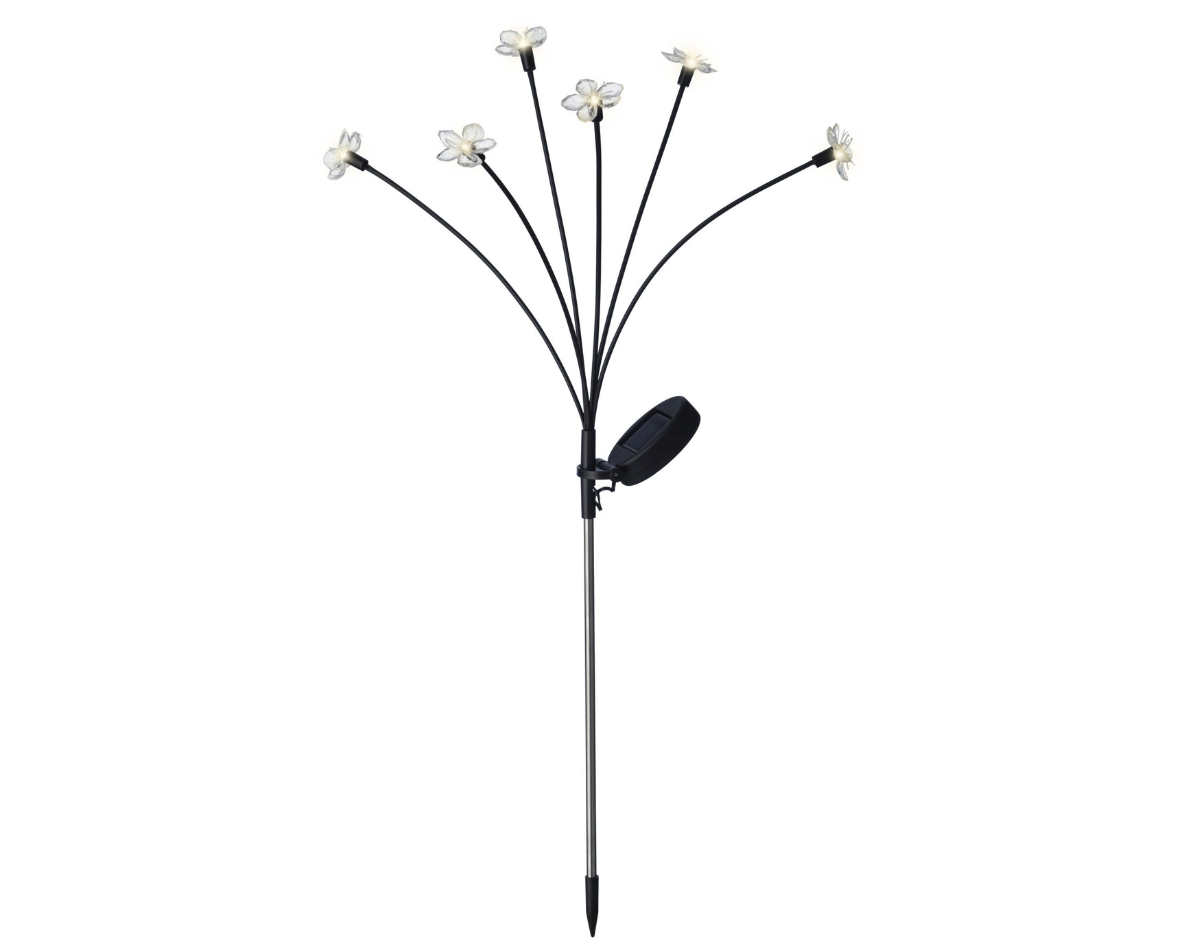 Zonne-energie tuinprikkerlamp met zwarte steel en vijf lichtbloemen