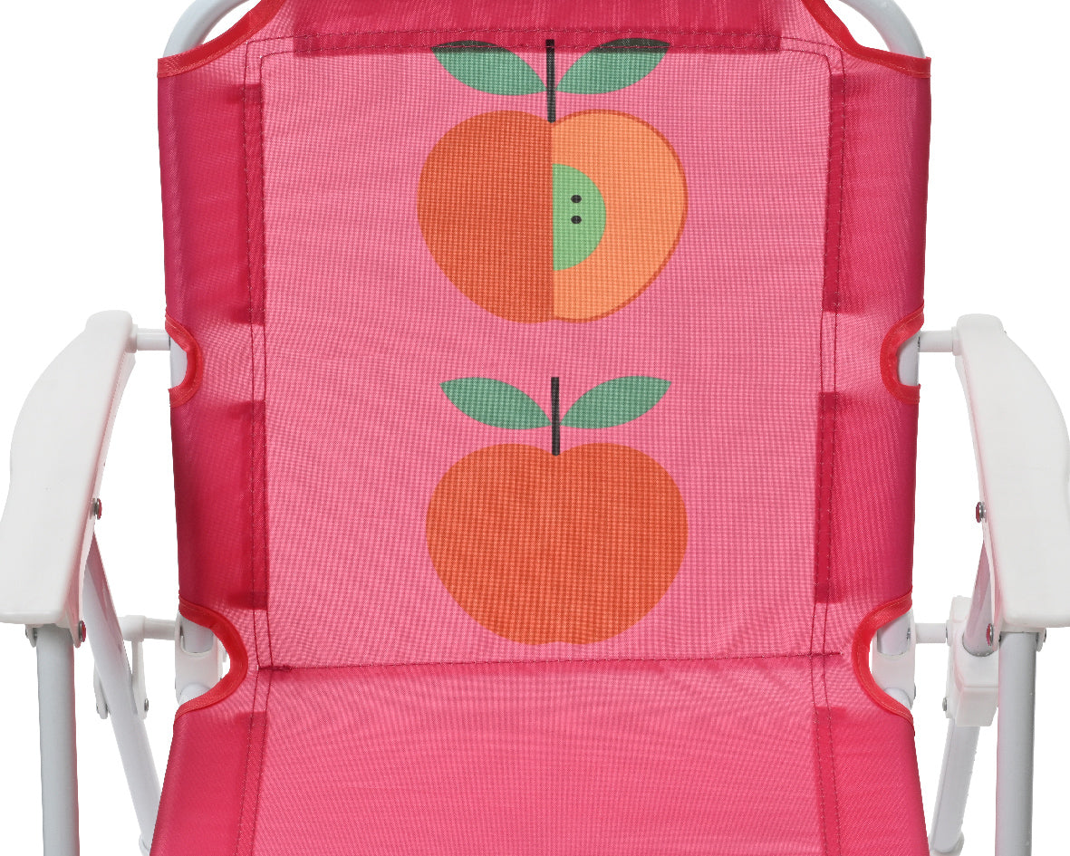 Roze kinderstoel met doorlopende appelprint en kleurige bladeren