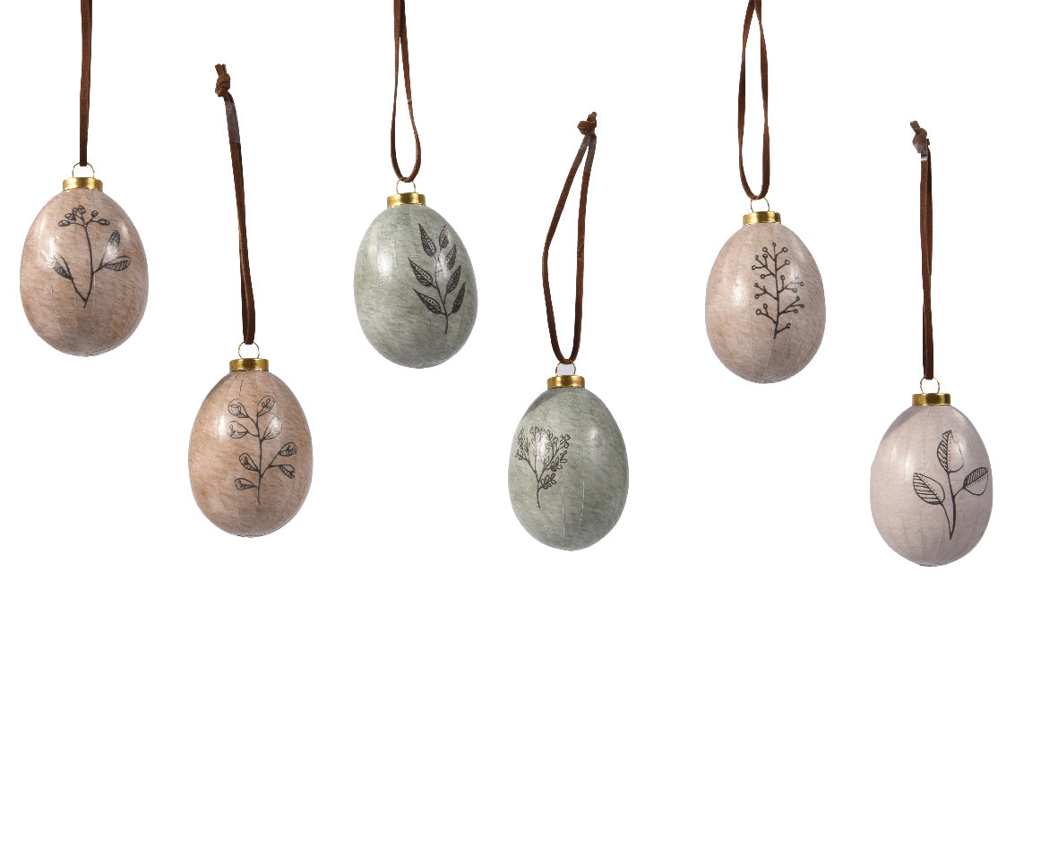 Hangende schuimeieren assorti met bladprint en touwlus, set van meerdere