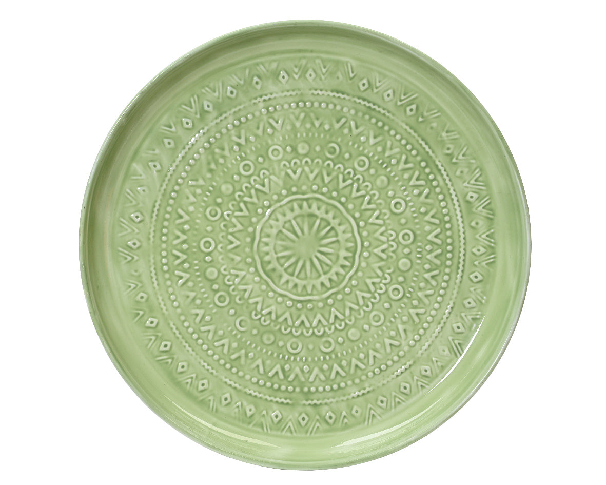 Rond groen blad met decoratieve mandala-structuur voor sidetable van ijzer