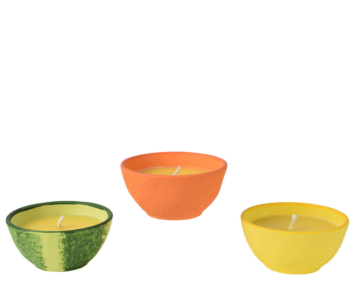 Citronella kaarsen in waskommen, 3-kleurige set met lonten