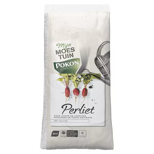 BIO perliet zak, wit met groene Pokon en Perliet opdruk