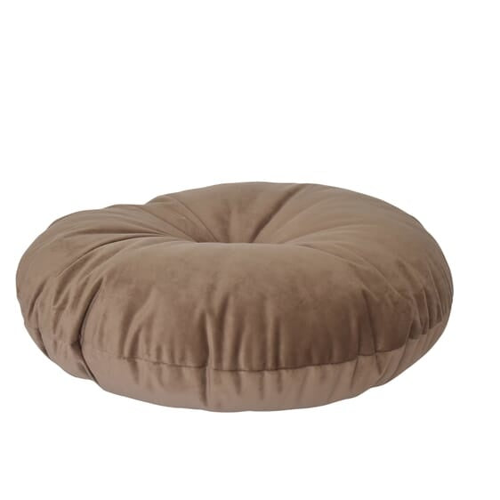 Taupe rond poefkussen (Ø 50 cm) met omgevouwen randen en plooien