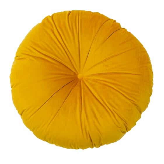 Geel rond sierkussen met knoopdetail en plooien, Ø75 cm