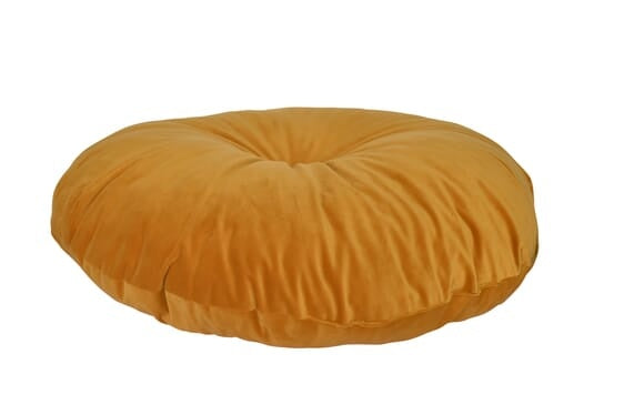 Geel rond sierkussen met ronde naadrand, Ø75 cm