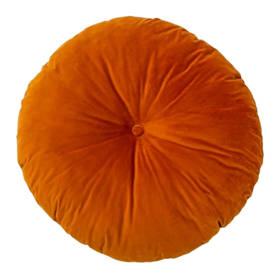 Ronde oranje poef met knoopdetail, Ø75 cm