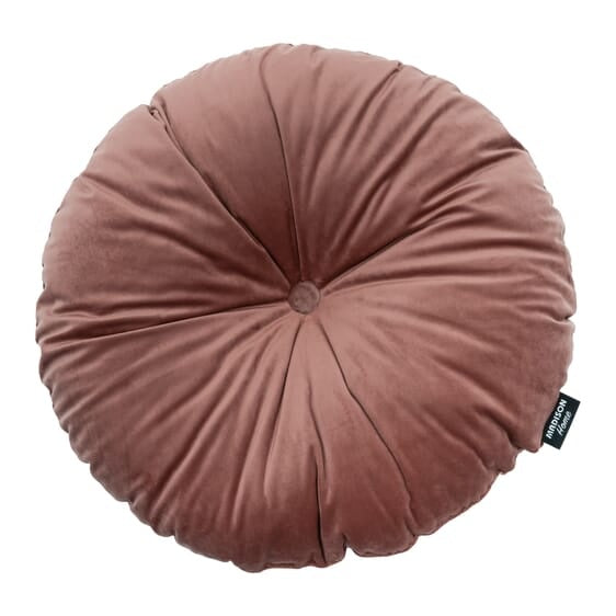 London pink rond kussen Ø75 cm, rozeachtig fluweel met knoopnaden