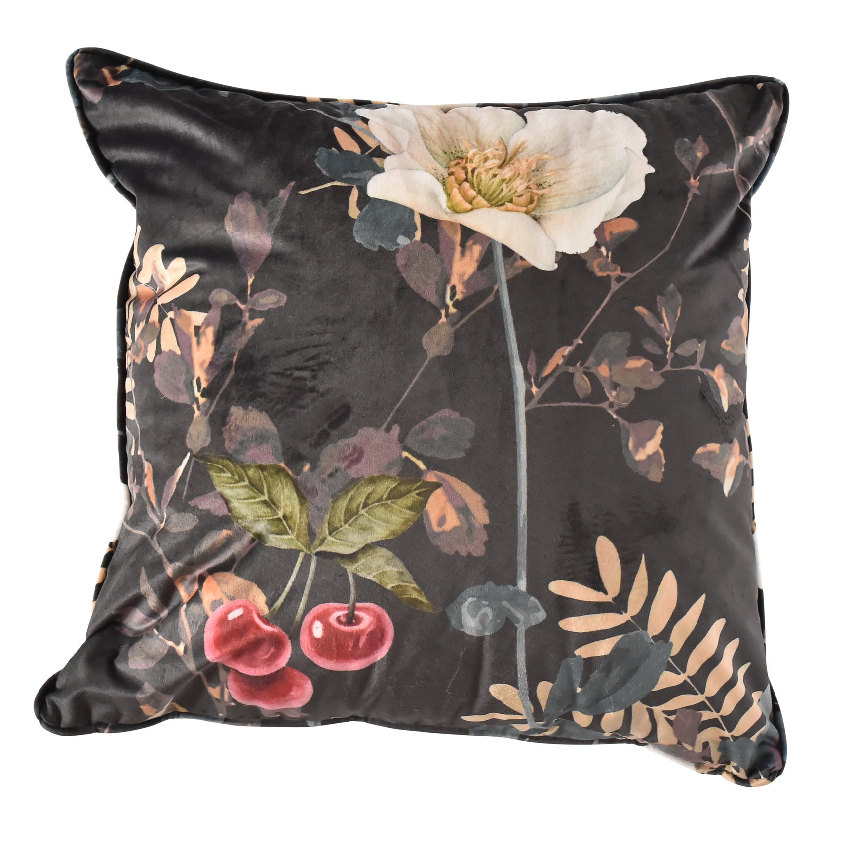 Sierkussenhoes 60x60 cm met donkergrijze bloemenprint en bladeren