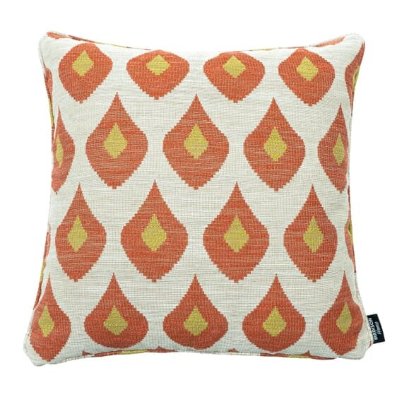 Bambula sierkussen 60x60 cm met oranje en gele druppelpatroon op crème