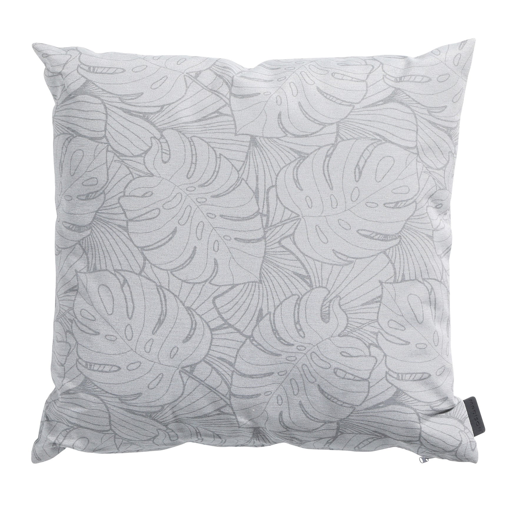 Buiten sierkussen 45x45 in lichtgrijs met palmblad patroon, vierkant met rits