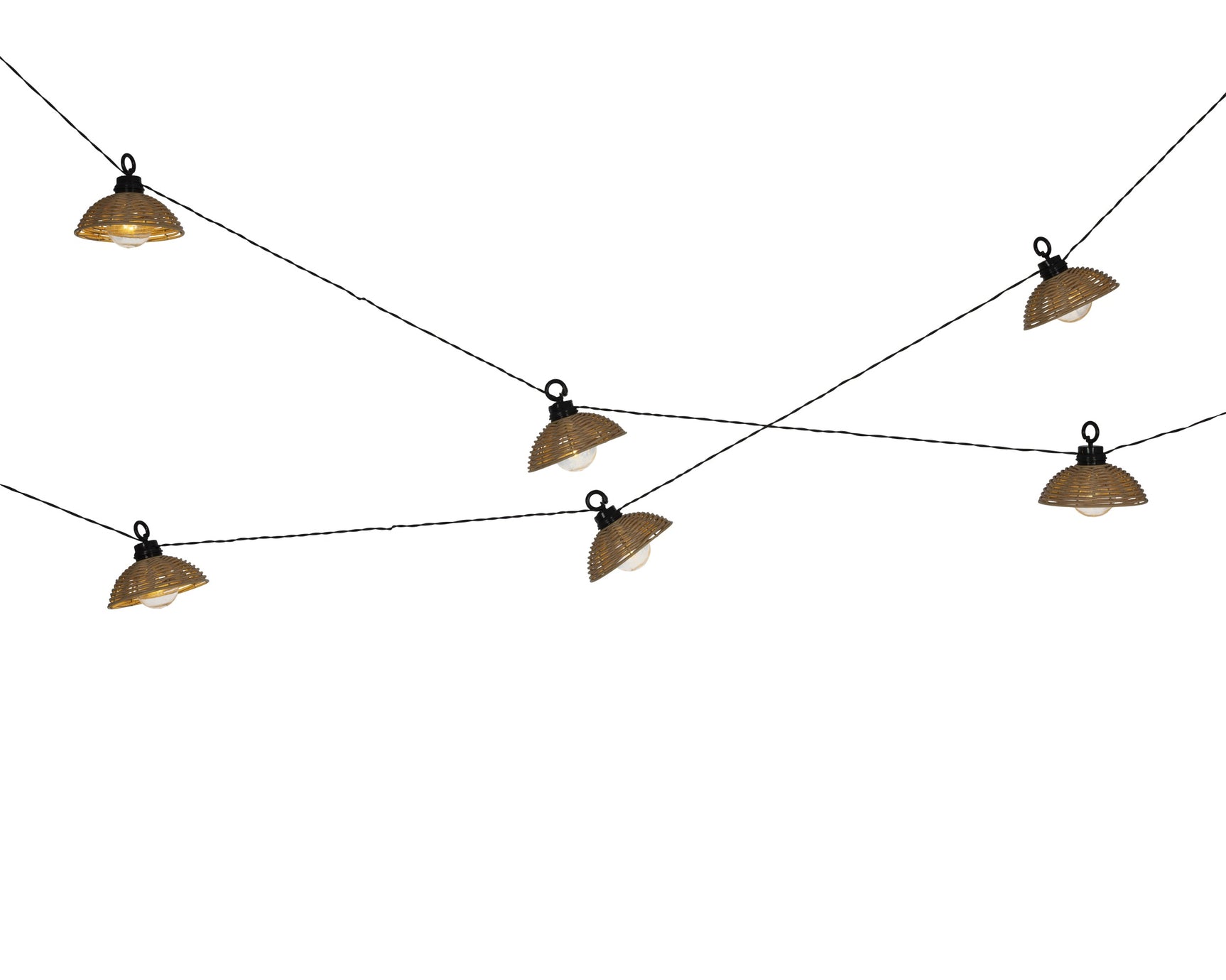 Solar partylight slinger met vlechtwerk hanglampjes en zwarte draden