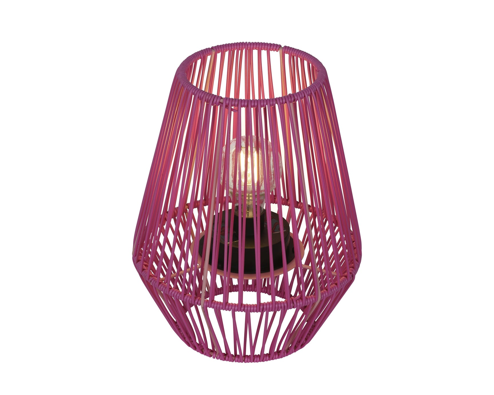 Zonne-lantaarn van rotan met roze draadkooi en brandend lampje