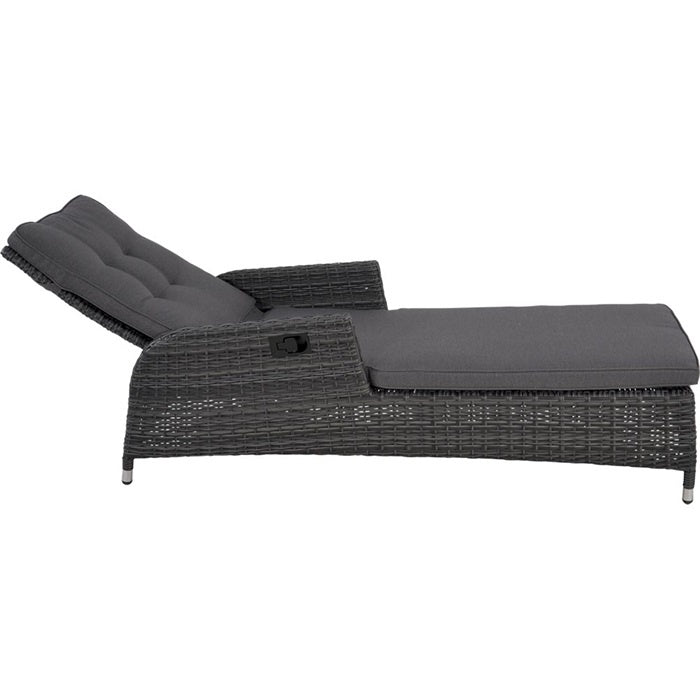 Ligbed Soho Forte met grijs ligkussen, donker gevlochten frame en opklapbare rug