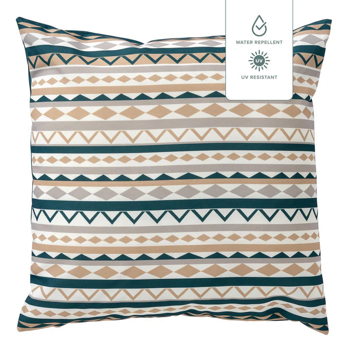 Buiten-kussen 45x45 cm geometrisch patroon in sagebrush, beige en donkerblauw