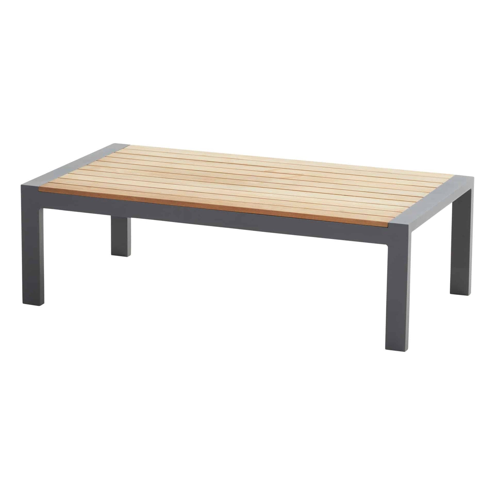 Houten salontafel met rechthoekig blad en grijs metalen frame