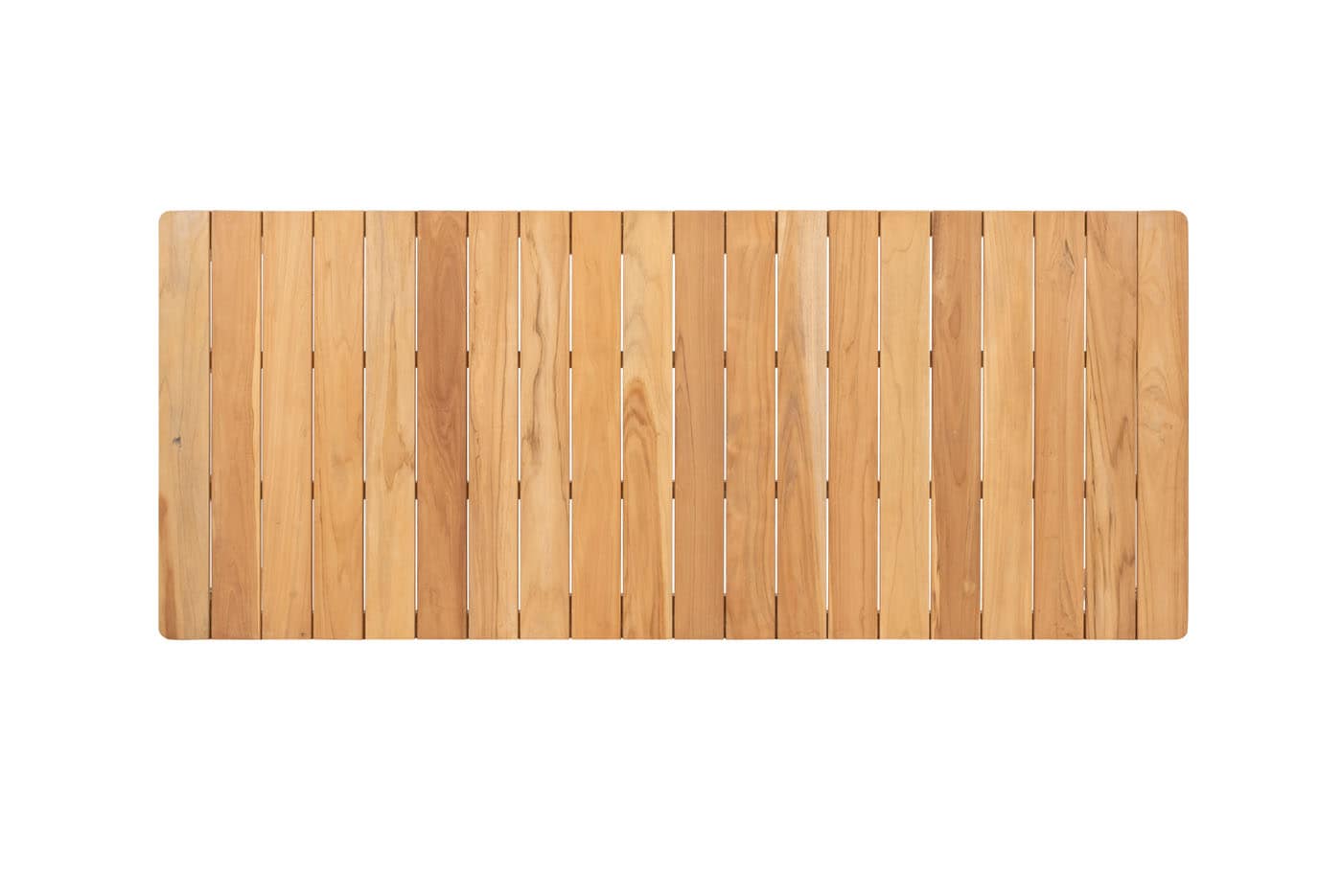 Houten eettafel met lang rechthoekig blad met smalle latten over het oppervlak