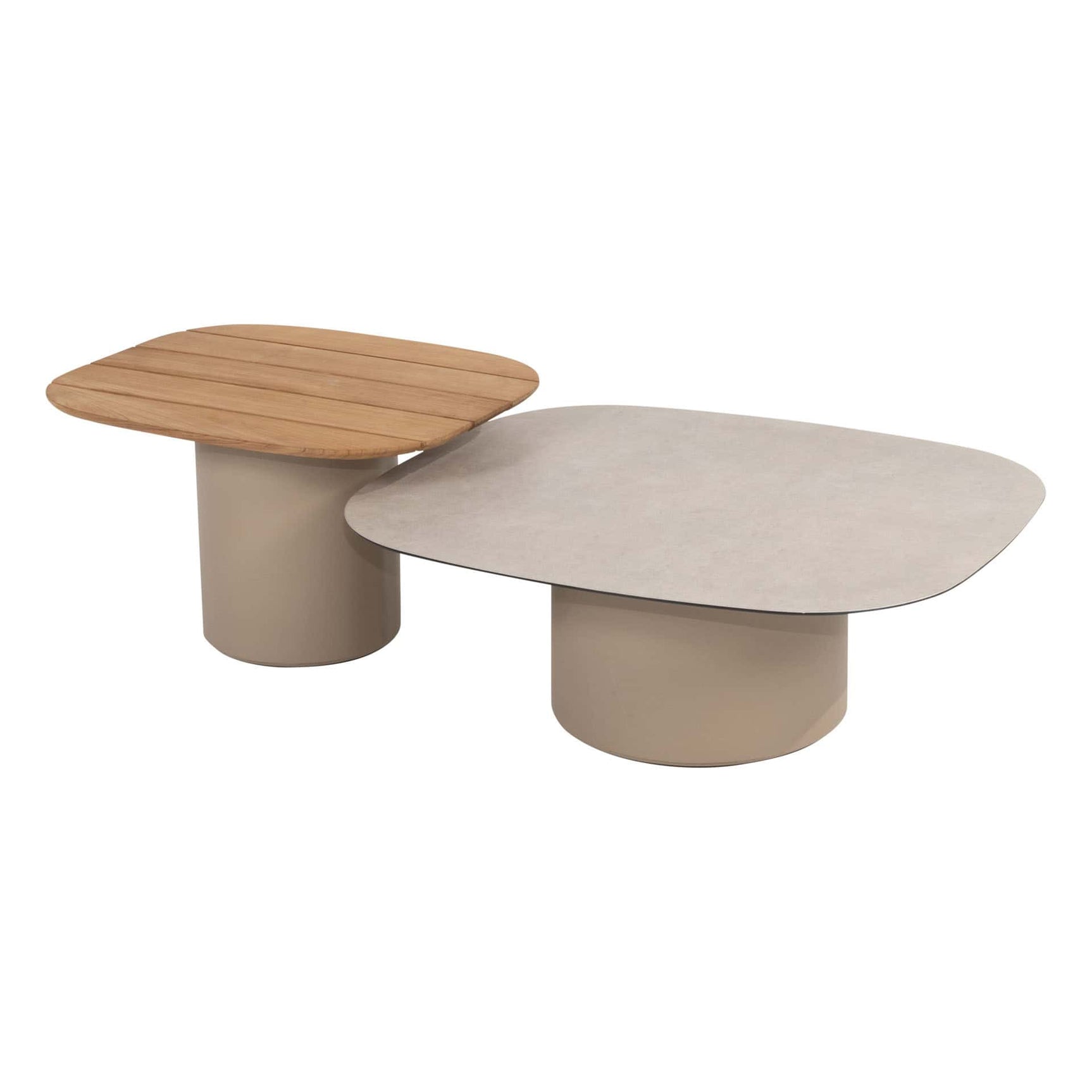 Set van 2 salontafels met ronde houtlook bladen en grijze pootjes