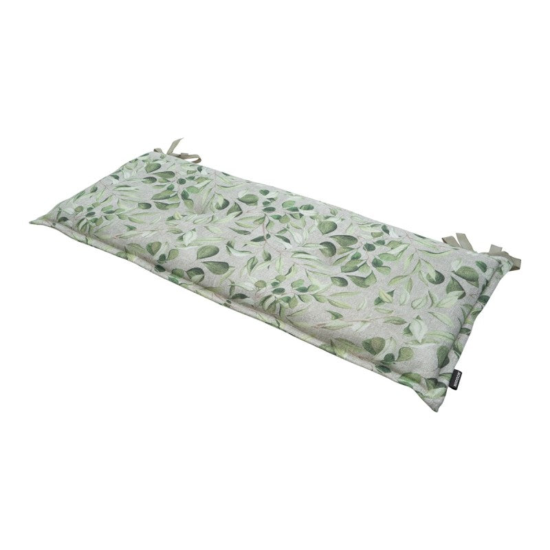 Bankkussen 120x48 met bladerenprint, lichtgroen en wit, rechthoekig met striksluitingen