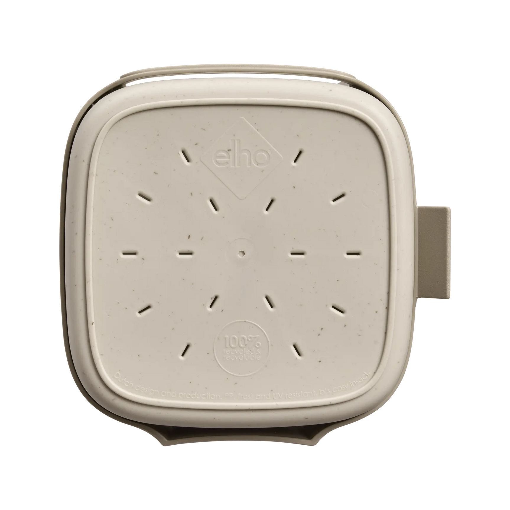 Elho insectenhotel, beige onderzijde met stempel en sleuven in sierpatroon