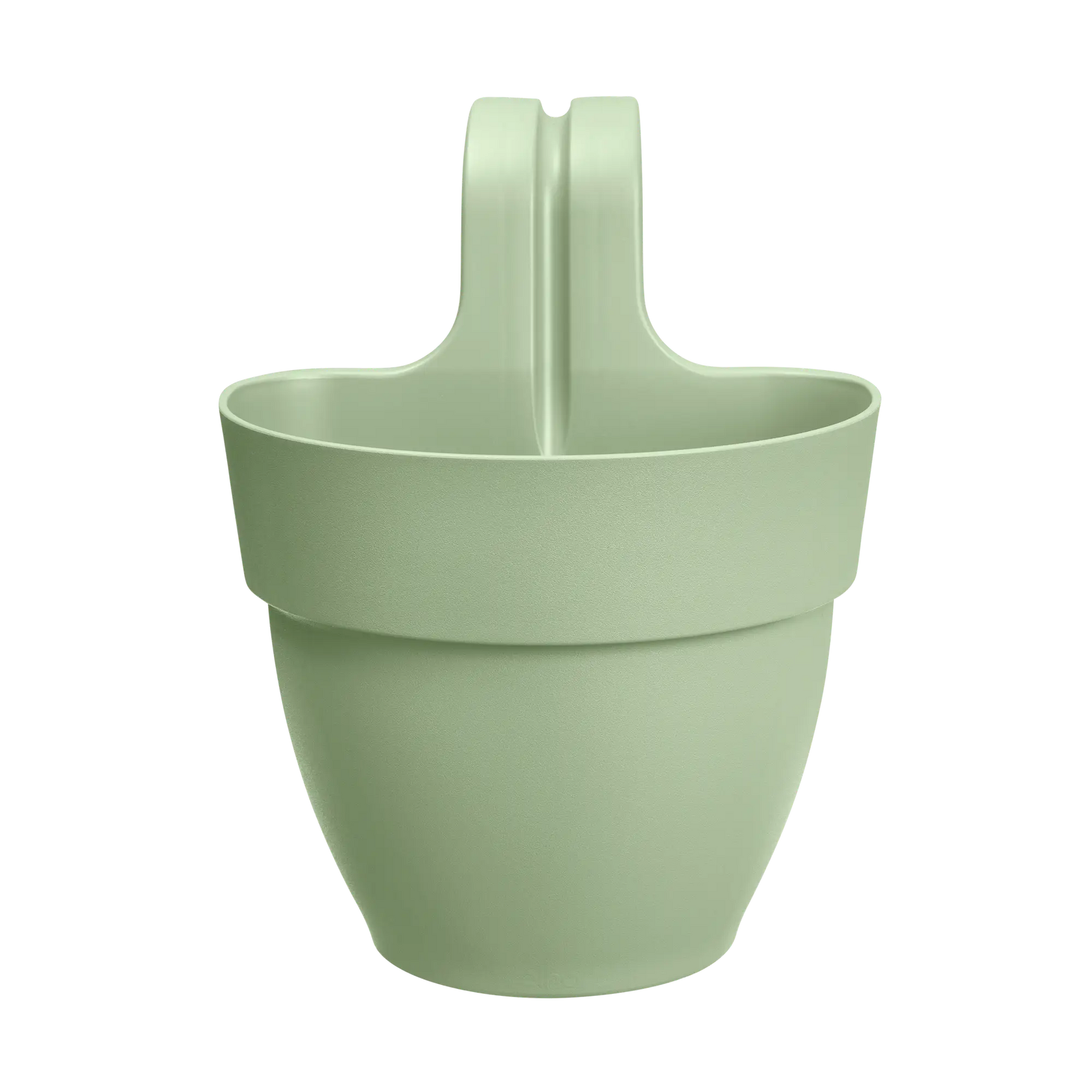 Pistachegroene hangpot zonder bloemen, met centrale beugel voor ophanging