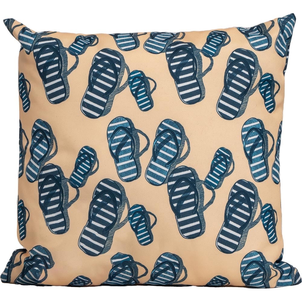 Buitensierkussen 45x45 met patroon van blauw-witte slippers op beige