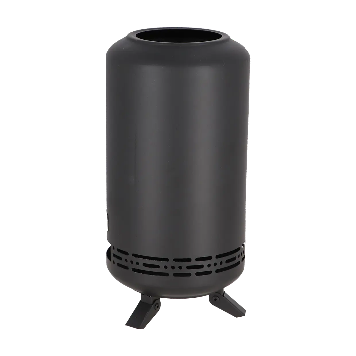 Houtpellet vuurkorf S Esschert design, zwarte cilinder met ventilatiegaten en drie pootjes