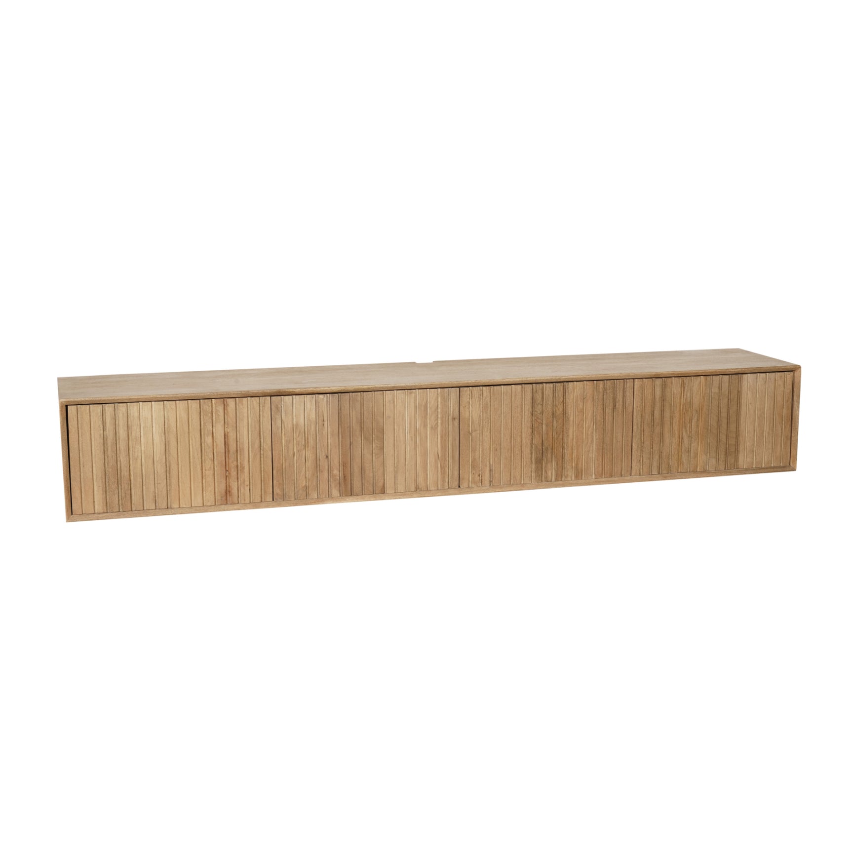 Zwevend tv-meubel Madison in zandkleurig hout, lange front met verticale ribben