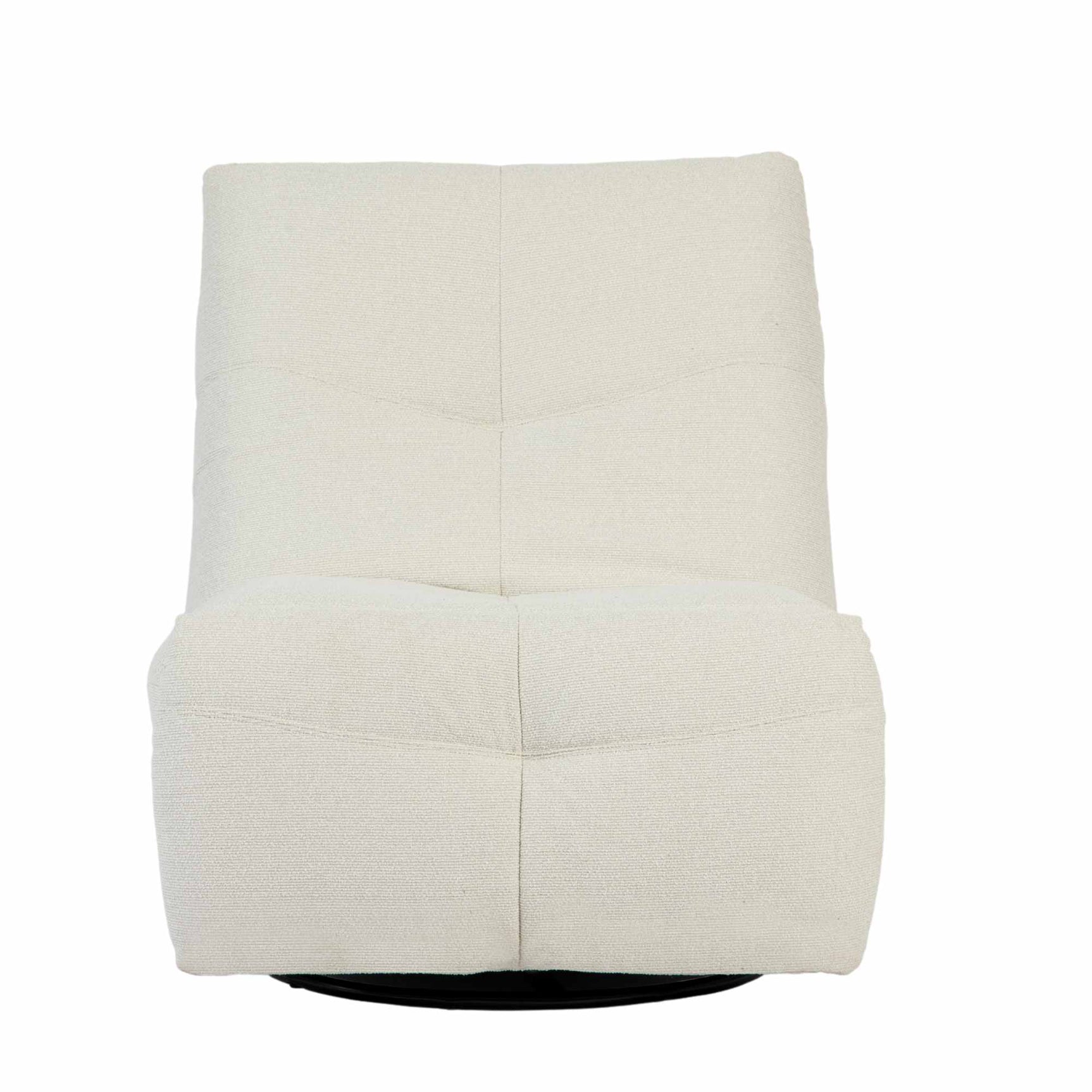 Relaxfauteuil naturel met hoge rug en ingewerkte kussens, ronde zwarte voet