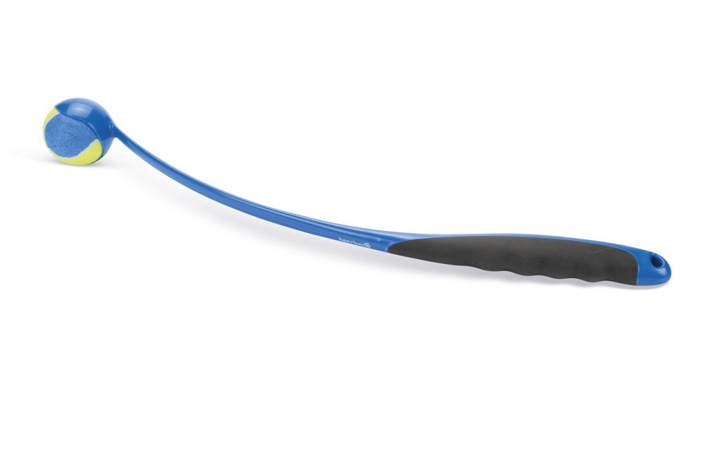 Tennisbalwerper voor huisdieren, blauw met blauwe tennisbal en zwarte greep