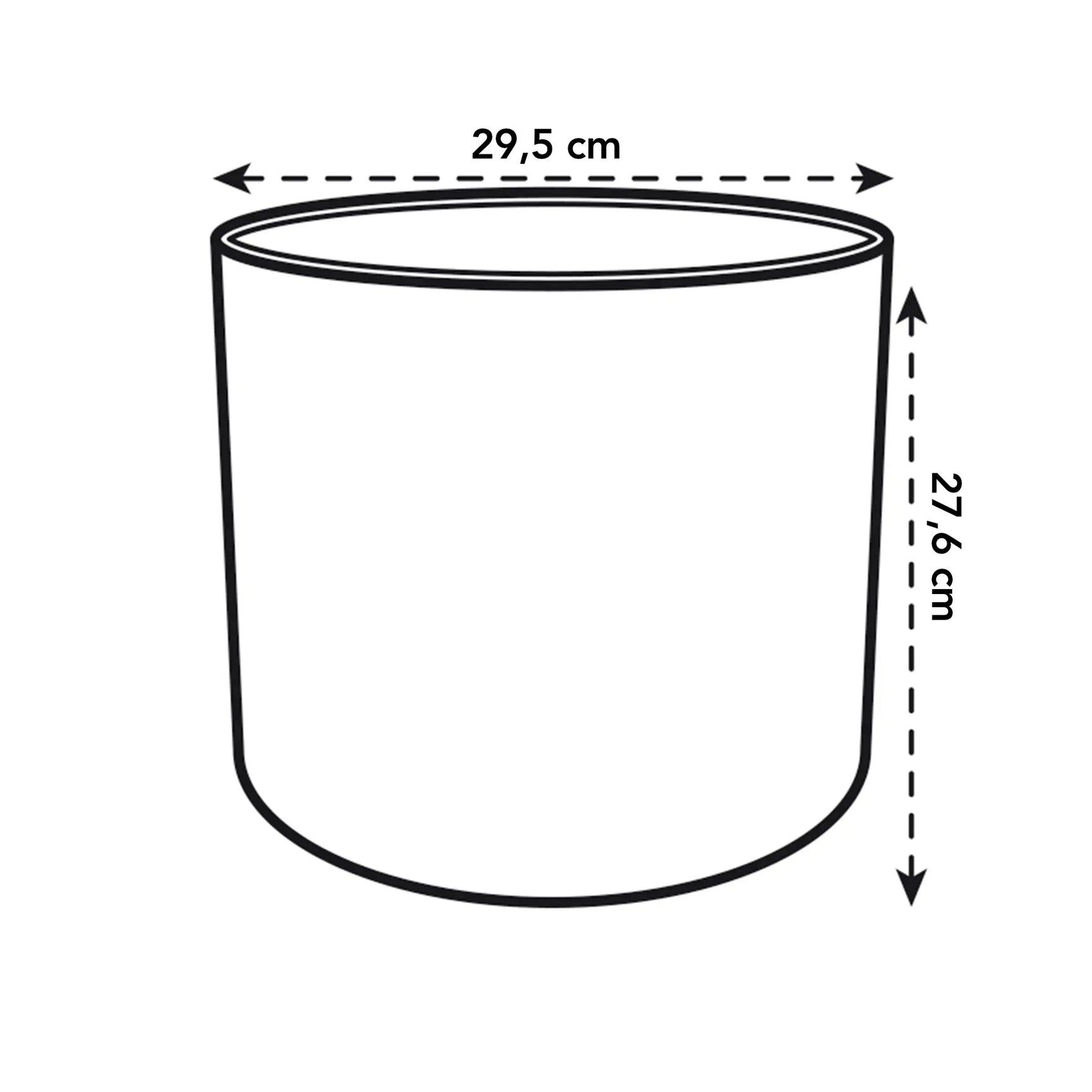 Ronde plantenpotmaatvoering: 29,5 cm breed, 21,5 cm hoog