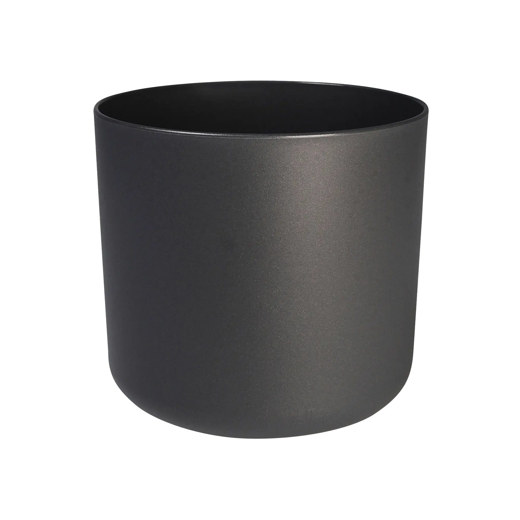 Ronde anthracietkleurige plantenpot met gladde, matte buitenkant