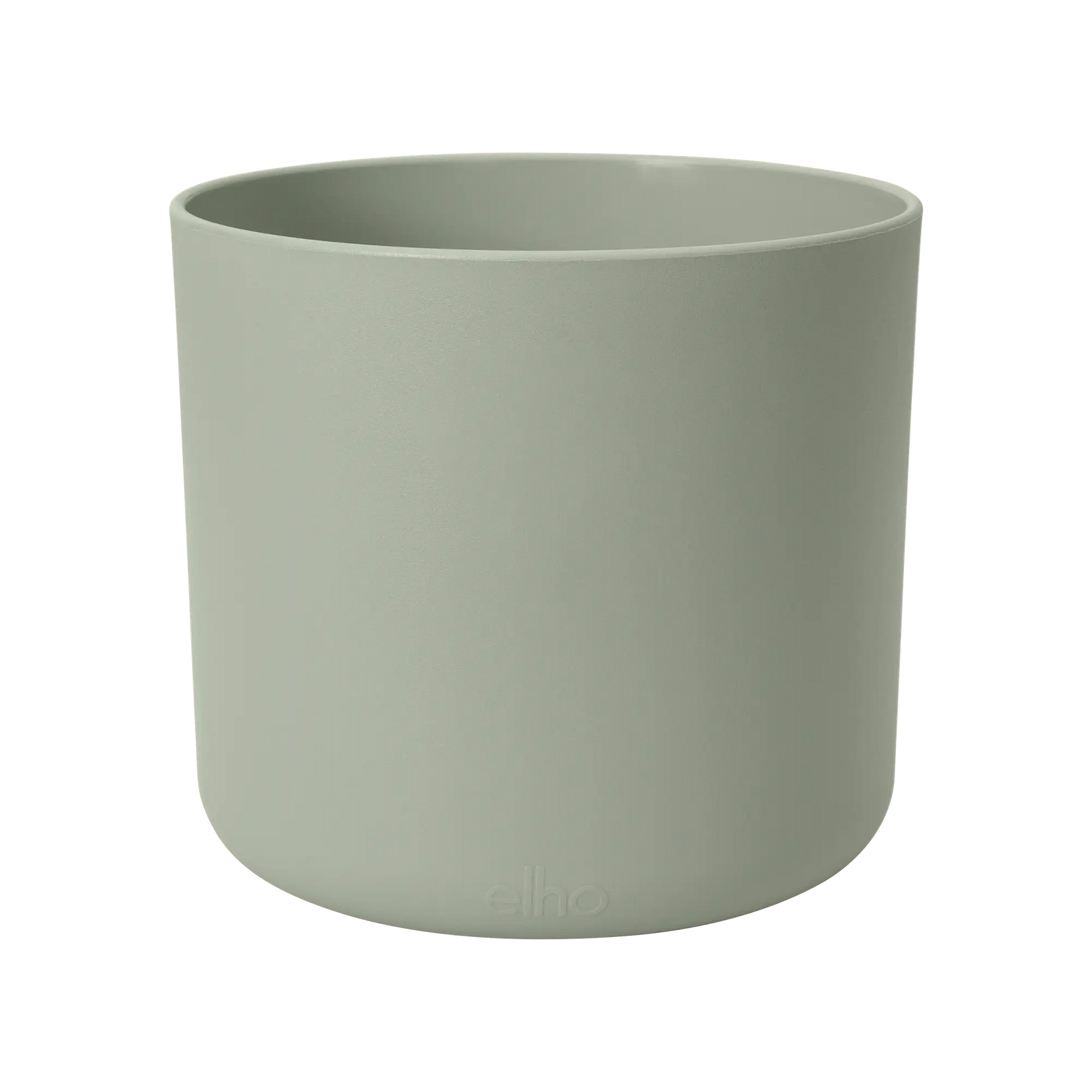 Ronde Elho bloempot b.for soft in steengroen, gladde buitenkant, bovenrand zichtbaar.