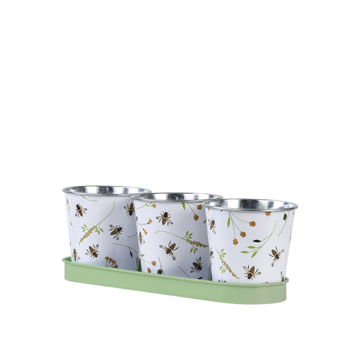 Esschert Design - Drie potjes op tray met bijenprint
