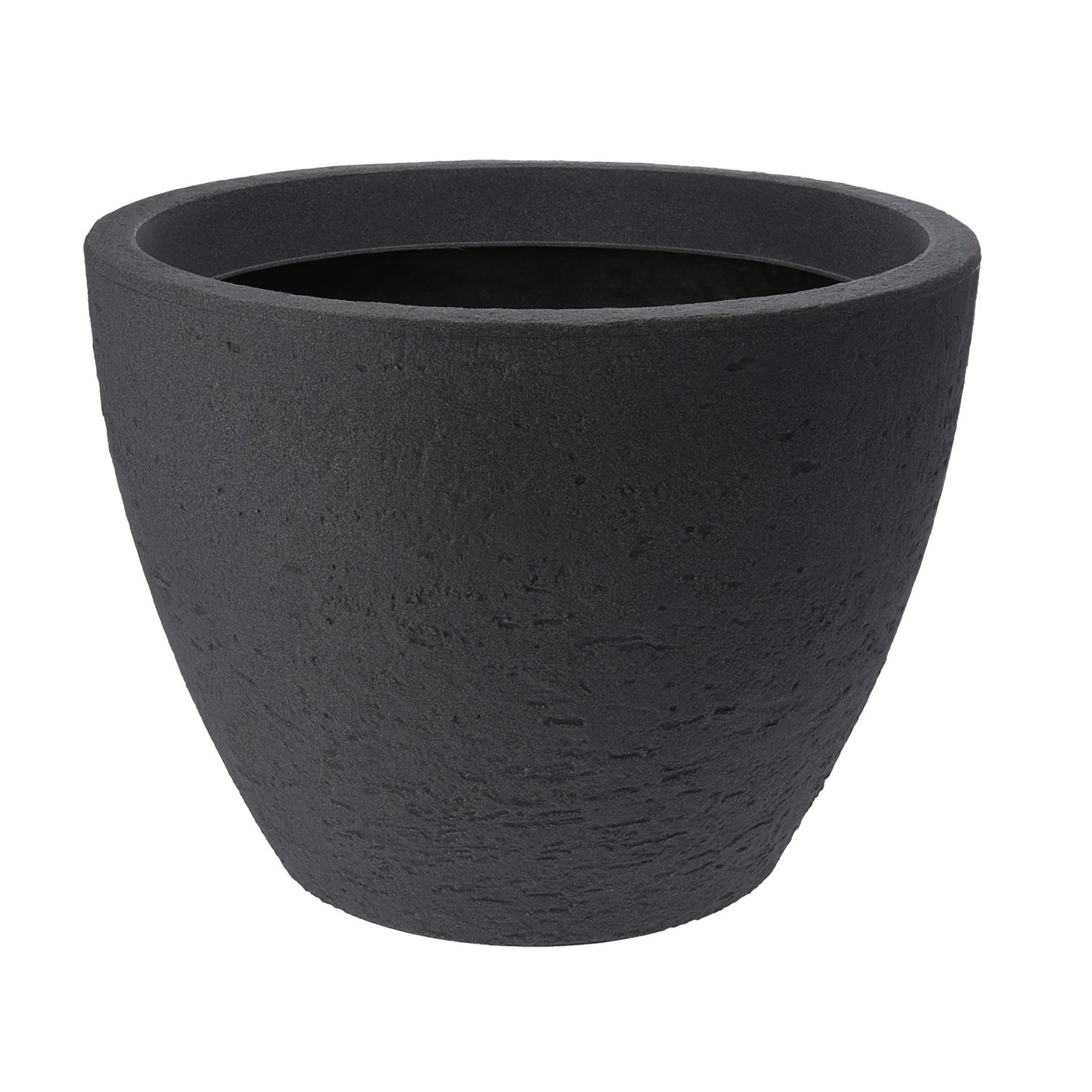 Donkergrijze steen-design bloempot met ronde vorm en ruwe textuur